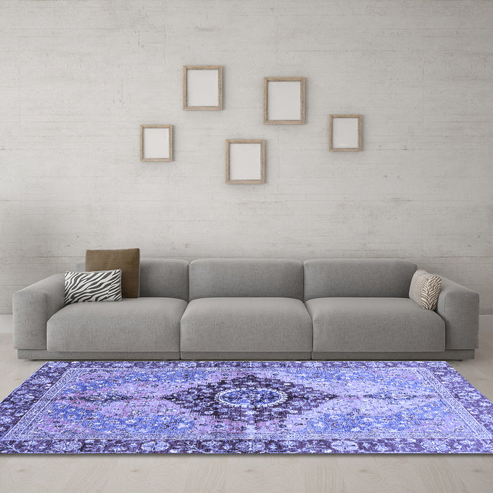 Machine Washable Persian Blue Traditional Rug in a Living Room, wshabs3257blu