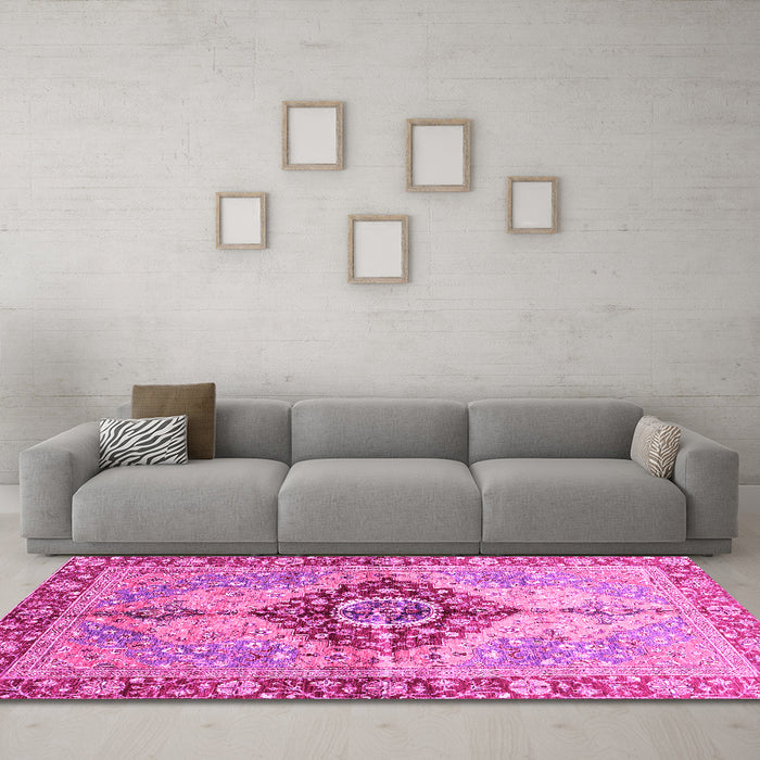 Machine Washable Persian Pink Traditional Rug in a Living Room, wshabs3257pnk