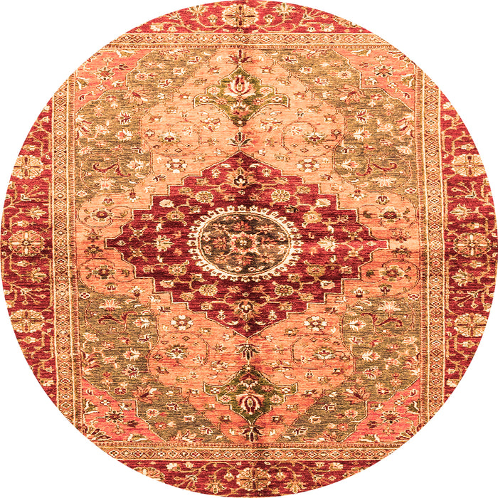 Round Machine Washable Persian Orange Traditional Area Rugs, wshabs3257org