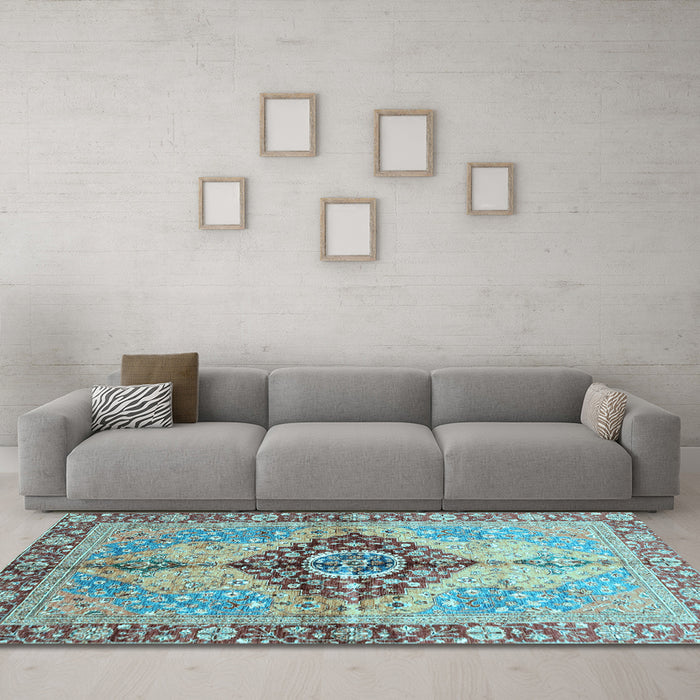 Machine Washable Persian Light Blue Traditional Rug in a Living Room, wshabs3257lblu