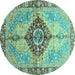 Round Machine Washable Persian Turquoise Traditional Area Rugs, wshabs3257turq