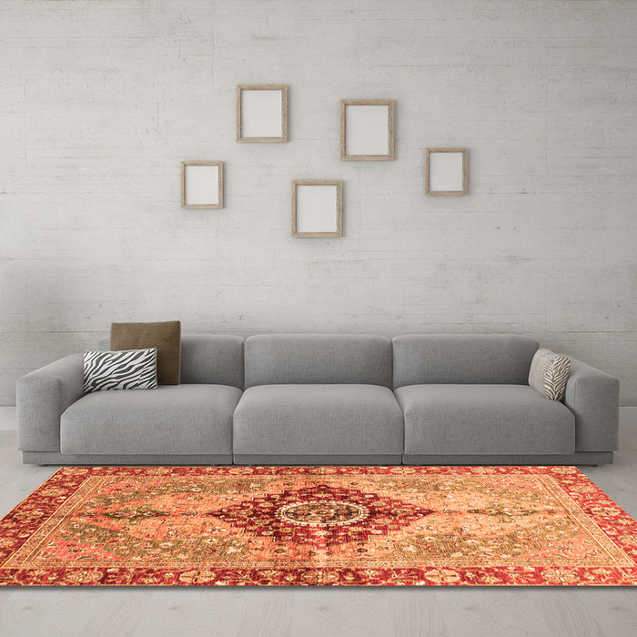 Machine Washable Persian Orange Traditional Area Rugs in a Living Room, wshabs3257org