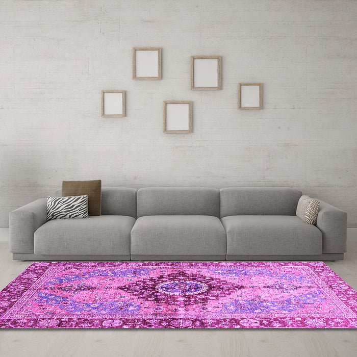 Machine Washable Persian Purple Traditional Area Rugs in a Living Room, wshabs3257pur