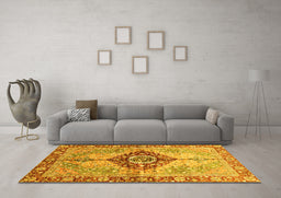 Machine Washable Persian Yellow Traditional Rug in a Living Room, wshabs3257yw