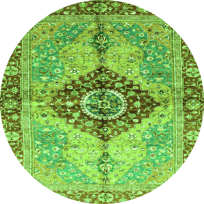 Round Machine Washable Persian Green Traditional Area Rugs, wshabs3257grn