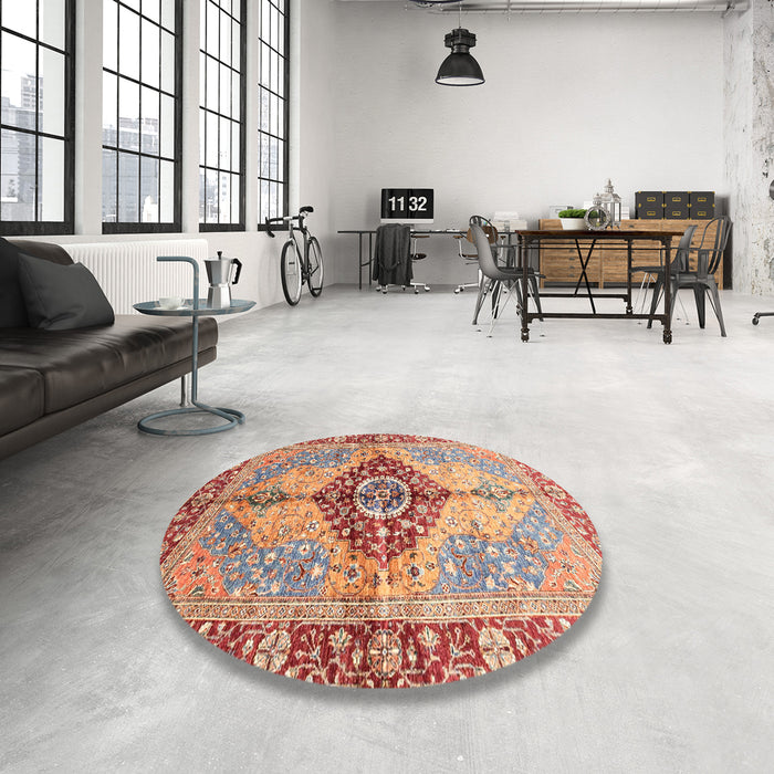 Round Abstract Brown Persian Rug in a Office, abs3257