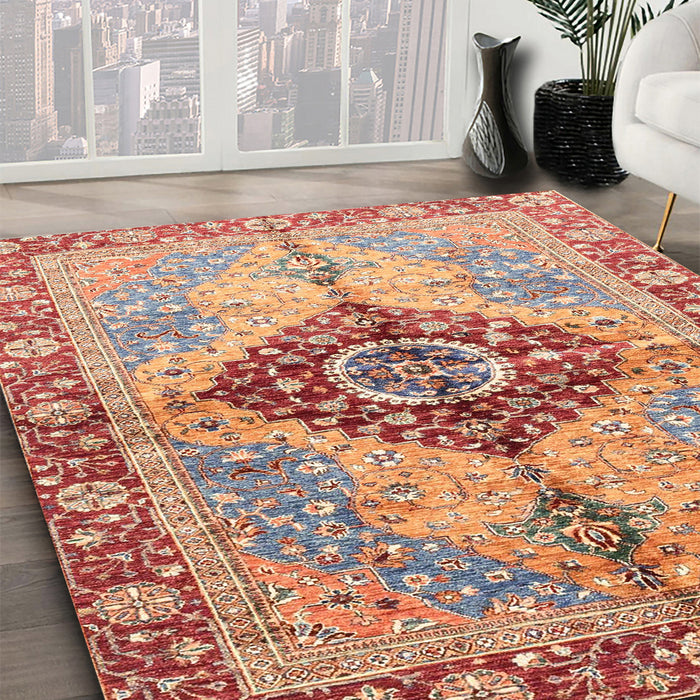 Abstract Brown Persian Rug in Family Room, abs3257