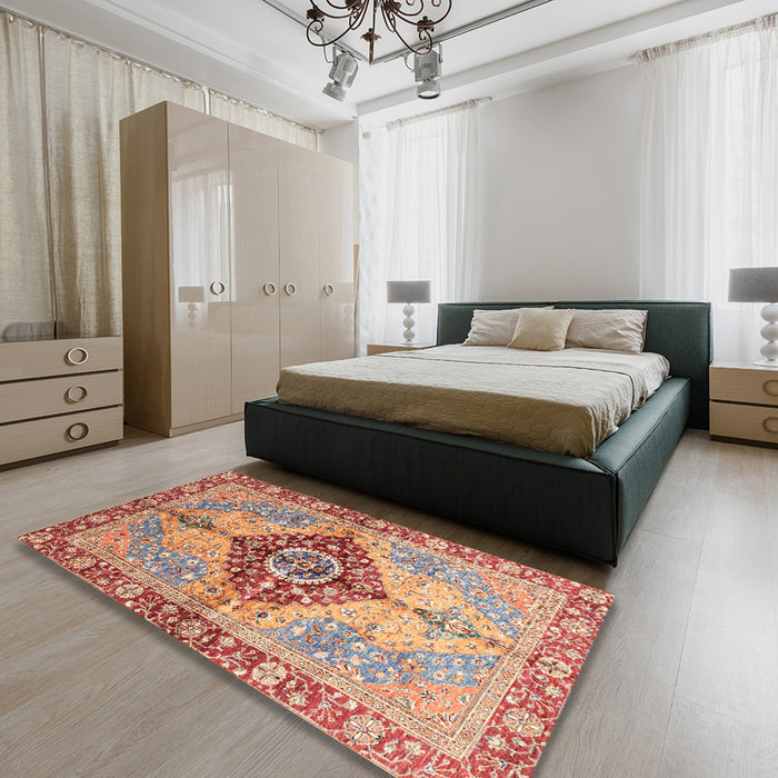 Abstract Brown Persian Rug in a Bedroom, abs3257