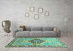 Machine Washable Persian Turquoise Traditional Area Rugs in a Living Room,, wshabs3257turq