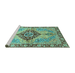 Sideview of Machine Washable Persian Turquoise Traditional Area Rugs, wshabs3257turq