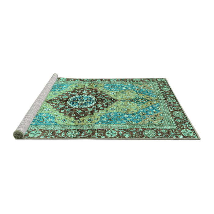 Sideview of Machine Washable Persian Turquoise Traditional Area Rugs, wshabs3257turq