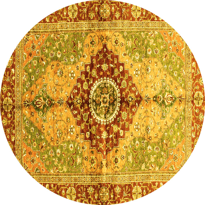 Round Machine Washable Persian Yellow Traditional Rug, wshabs3257yw
