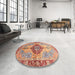 Round Machine Washable Abstract Brown Sugar Brown Rug in a Office, wshabs3257