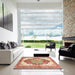 Square Abstract Red Persian Rug in a Living Room, abs3258