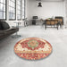 Round Abstract Red Persian Rug in a Office, abs3258