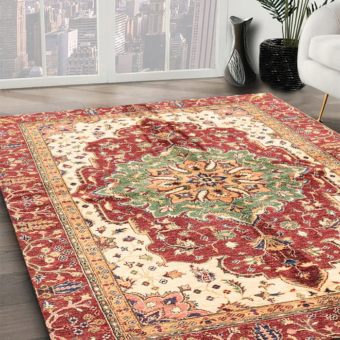 Abstract Red Persian Rug in Family Room, abs3258