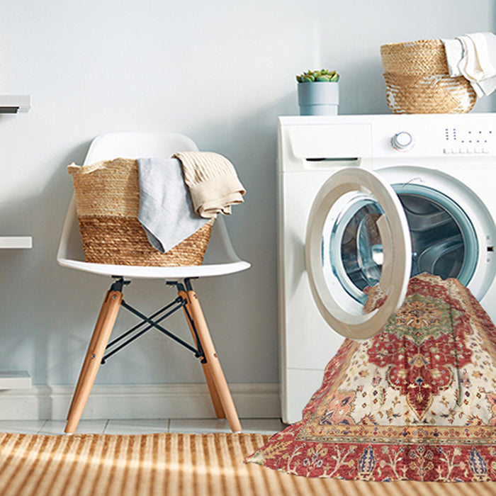 Machine Washable Abstract Red Rug in a Washing Machine, wshabs3258