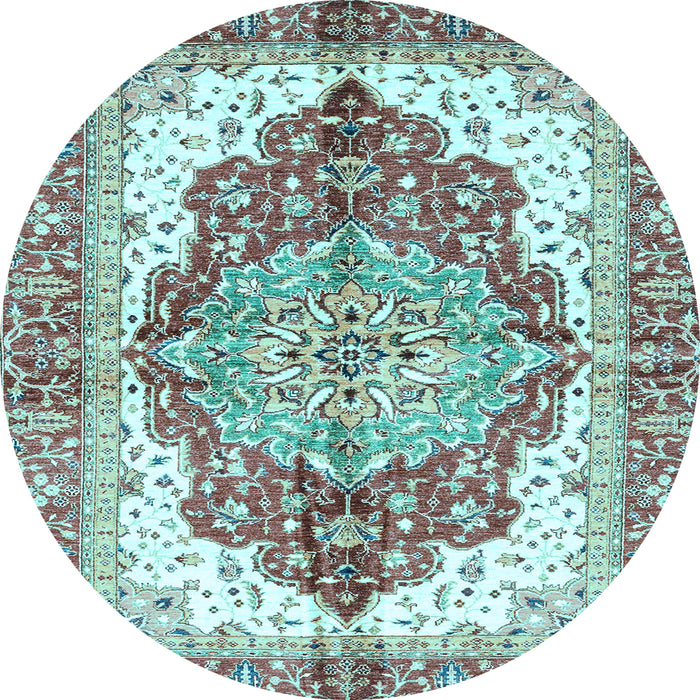 Round Machine Washable Persian Light Blue Traditional Rug, wshabs3258lblu