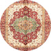 Round Machine Washable Abstract Red Rug, wshabs3258