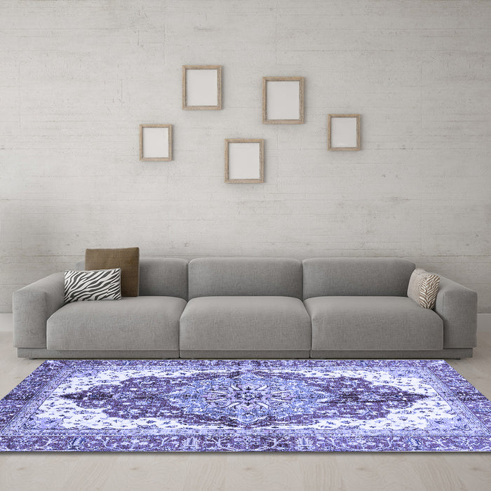 Machine Washable Persian Blue Traditional Rug in a Living Room, wshabs3258blu