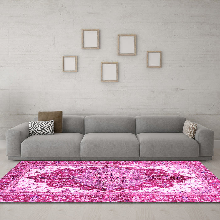Machine Washable Persian Pink Traditional Rug in a Living Room, wshabs3258pnk