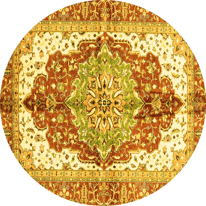 Round Machine Washable Persian Yellow Traditional Rug, wshabs3258yw