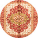 Round Machine Washable Persian Orange Traditional Area Rugs, wshabs3258org