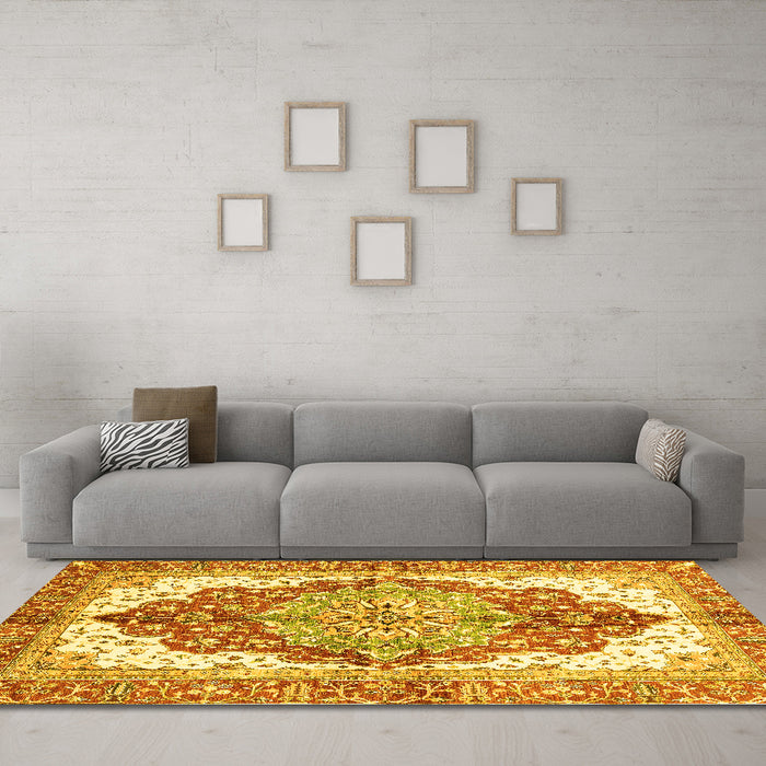 Machine Washable Persian Yellow Traditional Rug in a Living Room, wshabs3258yw
