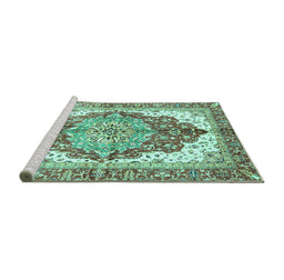 Sideview of Machine Washable Persian Turquoise Traditional Area Rugs, wshabs3258turq