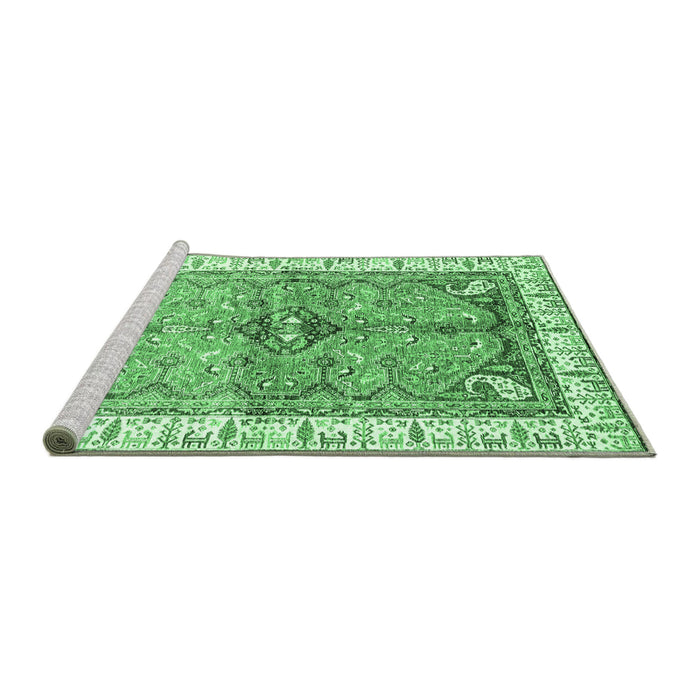 Sideview of Machine Washable Geometric Emerald Green Traditional Area Rugs, wshabs3259emgrn