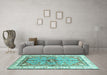Machine Washable Geometric Turquoise Traditional Area Rugs in a Living Room,, wshabs3259turq