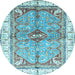 Round Machine Washable Geometric Light Blue Traditional Rug, wshabs3259lblu