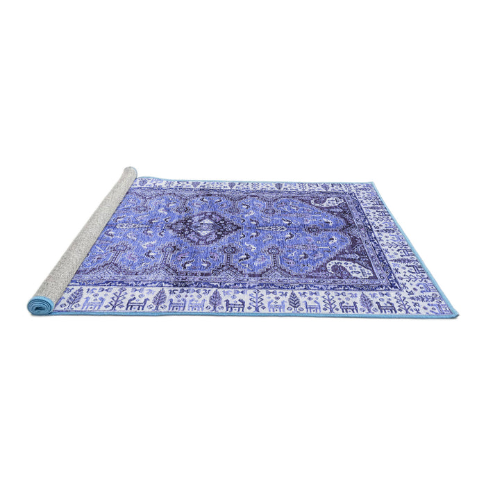 Sideview of Machine Washable Geometric Blue Traditional Rug, wshabs3259blu