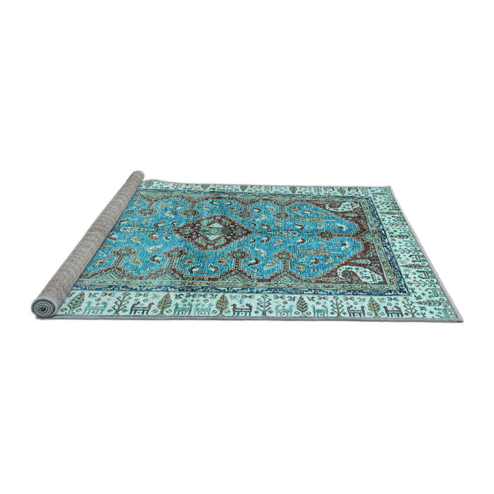 Sideview of Machine Washable Geometric Light Blue Traditional Rug, wshabs3259lblu