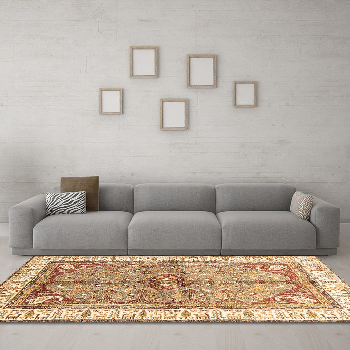 Machine Washable Geometric Brown Traditional Rug in a Living Room,, wshabs3259brn