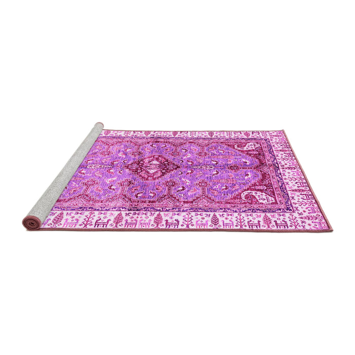 Sideview of Machine Washable Geometric Pink Traditional Rug, wshabs3259pnk