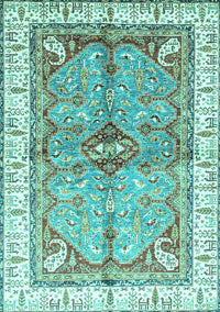 Geometric Turquoise Traditional Rug, abs3259turq