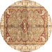 Round Geometric Brown Traditional Rug, abs3259brn