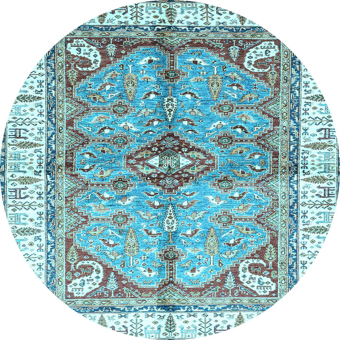 Round Geometric Light Blue Traditional Rug, abs3259lblu