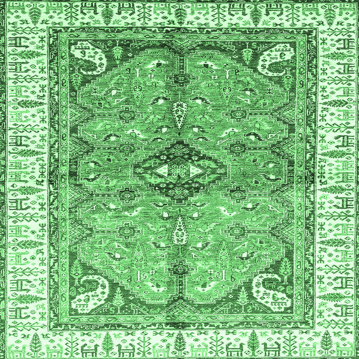 Square Machine Washable Geometric Emerald Green Traditional Area Rugs, wshabs3259emgrn