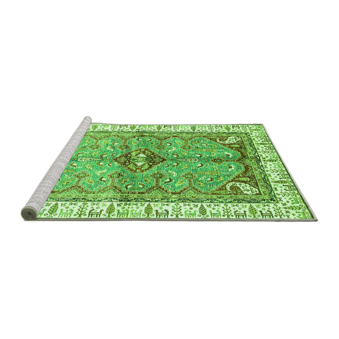 Sideview of Machine Washable Geometric Green Traditional Area Rugs, wshabs3259grn