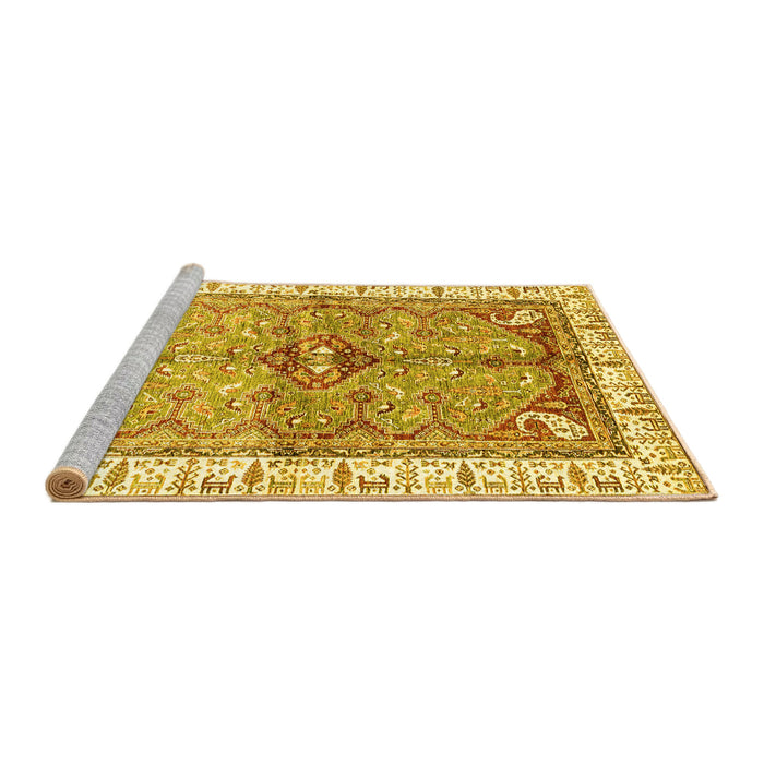 Sideview of Machine Washable Geometric Yellow Traditional Rug, wshabs3259yw