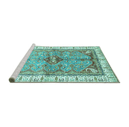 Sideview of Machine Washable Geometric Turquoise Traditional Area Rugs, wshabs3259turq