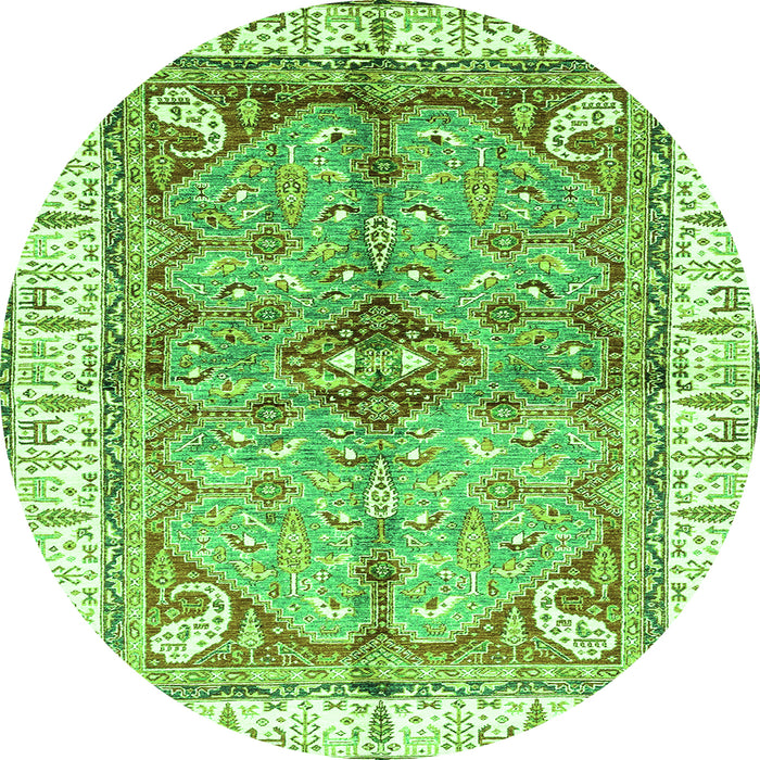 Round Machine Washable Geometric Green Traditional Area Rugs, wshabs3259grn