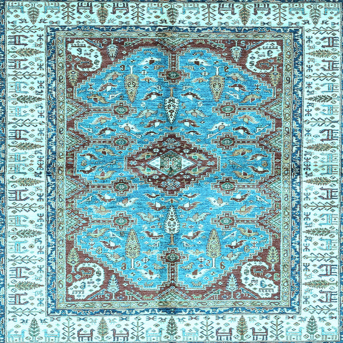 Square Machine Washable Geometric Light Blue Traditional Rug, wshabs3259lblu
