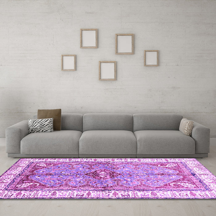 Machine Washable Geometric Purple Traditional Area Rugs in a Living Room, wshabs3259pur