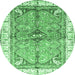 Round Geometric Emerald Green Traditional Rug, abs3259emgrn