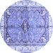 Round Machine Washable Geometric Blue Traditional Rug, wshabs3259blu