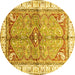 Round Machine Washable Geometric Yellow Traditional Rug, wshabs3259yw