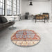 Round Abstract Desert Sand Beige Geometric Rug in a Office, abs3259